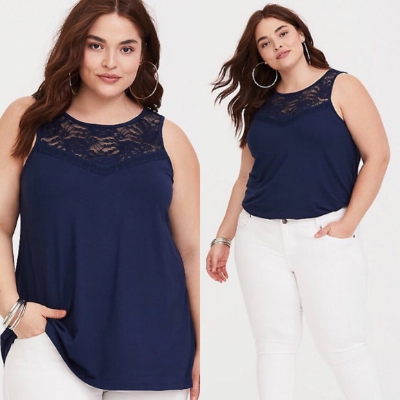 torrid Tops - Torrid | Super Soft Navy Lace Tank